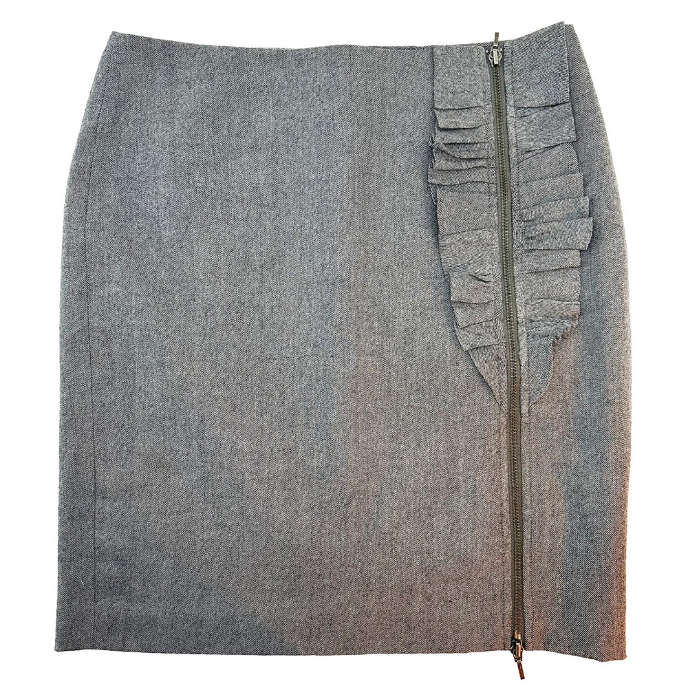 BANANA REPUBLIC Stretch Wool Exposed Zipper Ruffle Pencil Skirt • 10 • gray